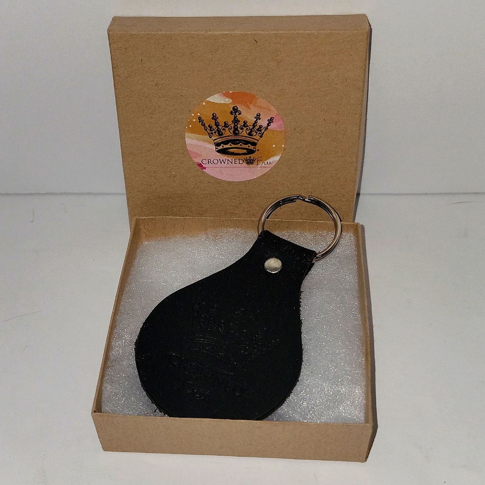 Crowned Free Logo Leather Keychain